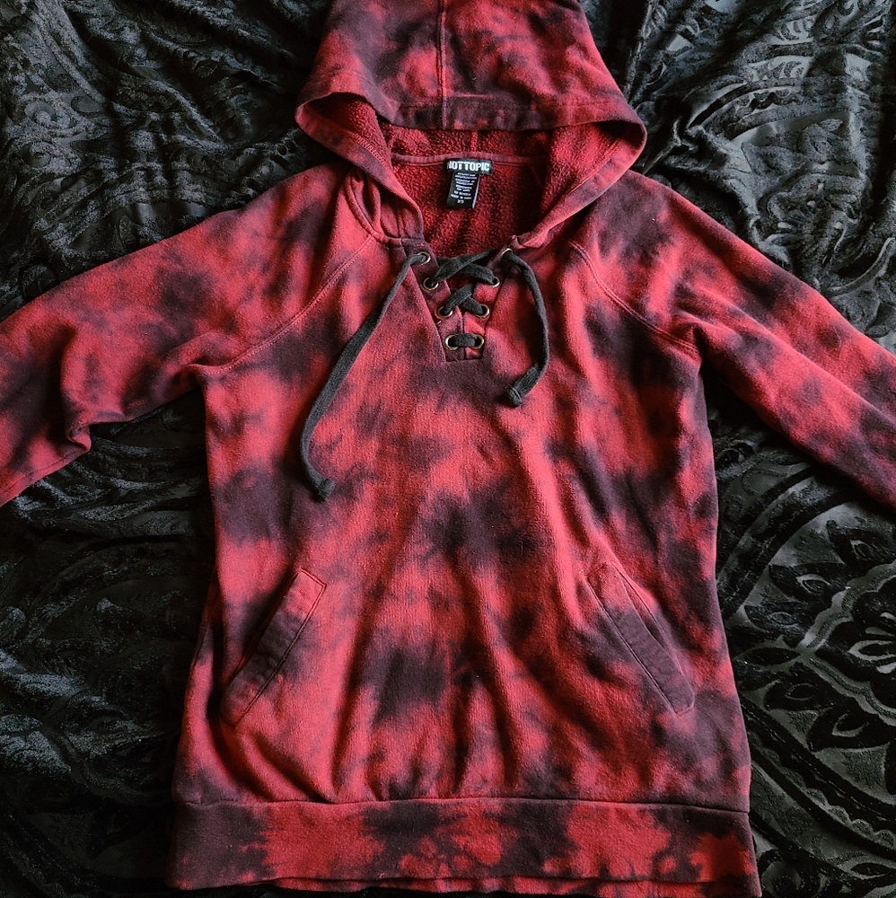 Womens Hot Topic cross lace V neck Tie dye hoodie
